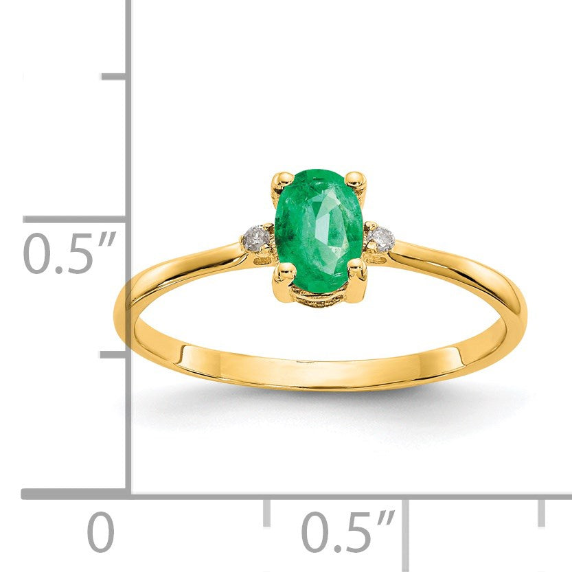 14k Diamond and 6x4 Oval Emerald Birthstone Ring
