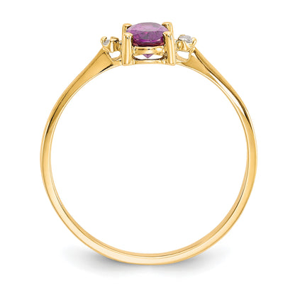 14k Diamond and 6x4 Oval Rhodolite Garnet Birthstone Ring