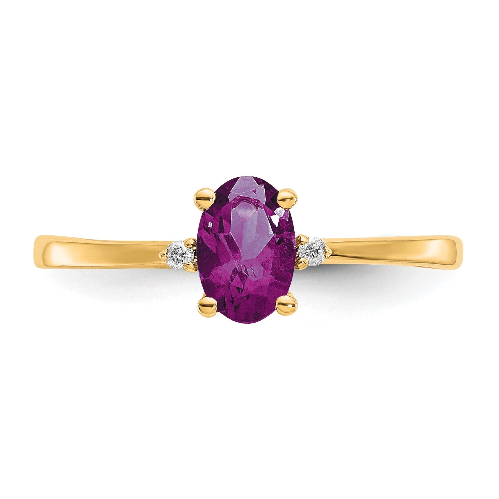 14k Diamond and 6x4 Oval Rhodolite Garnet Birthstone Ring
