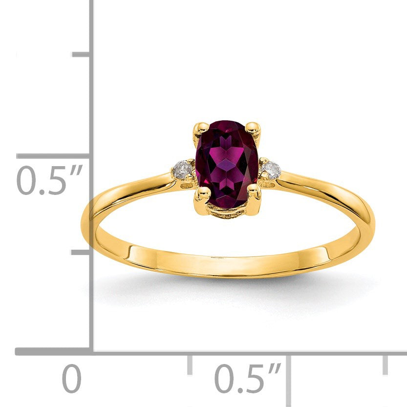 14k Diamond and 6x4 Oval Rhodolite Garnet Birthstone Ring