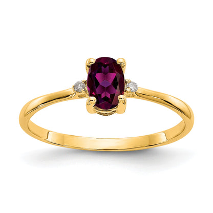 14k Diamond and 6x4 Oval Rhodolite Garnet Birthstone Ring