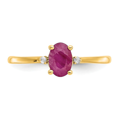 14k Diamond and 6x4 Oval Ruby Birthstone Ring