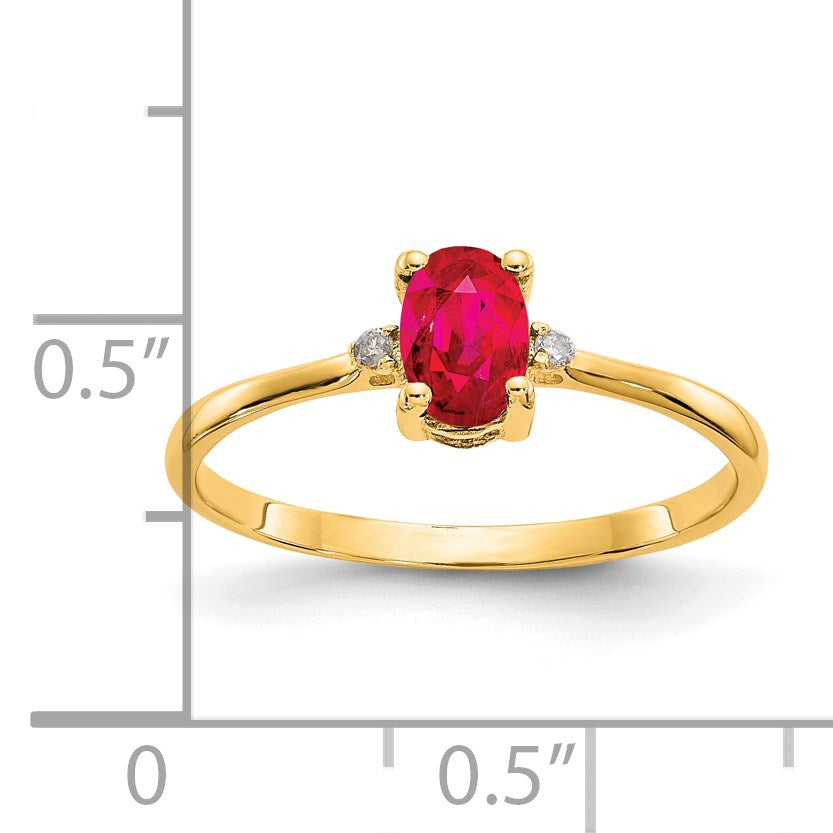 14k Diamond and 6x4 Oval Ruby Birthstone Ring