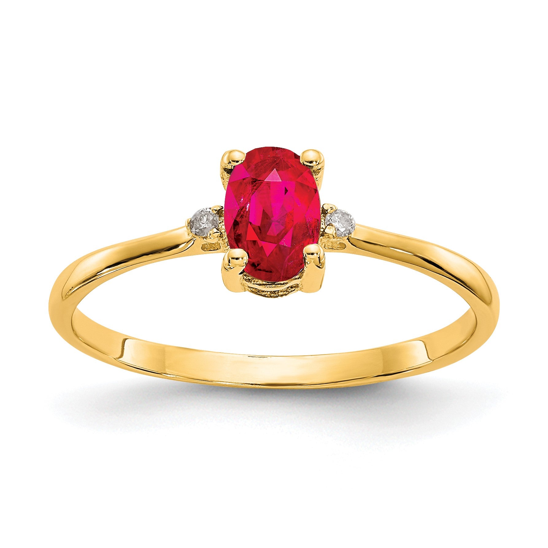 14k Diamond and 6x4 Oval Ruby Birthstone Ring