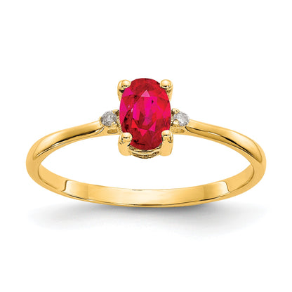 14k Diamond and 6x4 Oval Ruby Birthstone Ring