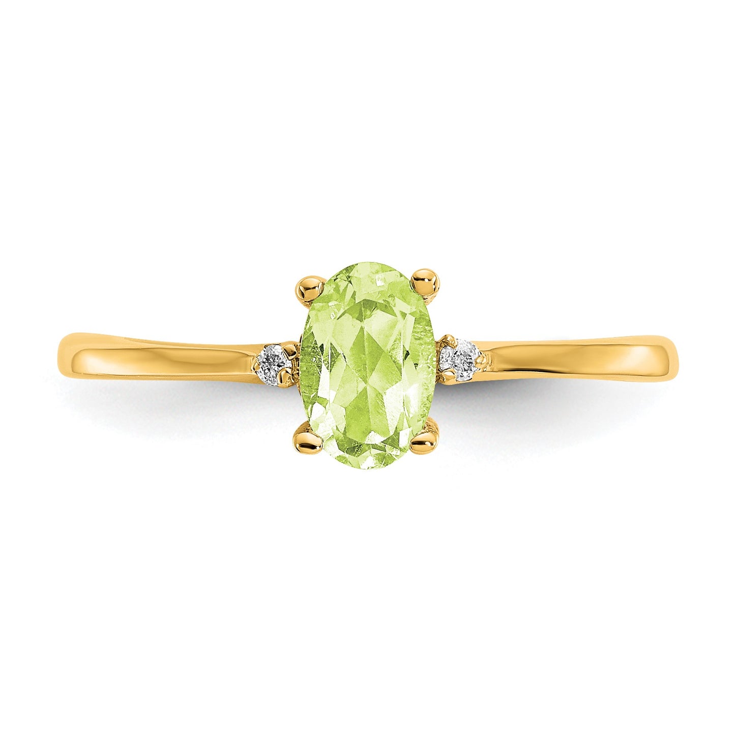 14k Diamond and 6x4 Oval Peridot Birthstone Ring
