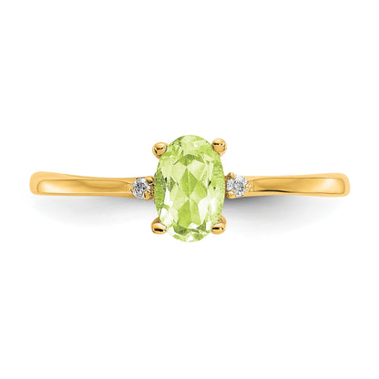 14k Diamond and 6x4 Oval Peridot Birthstone Ring