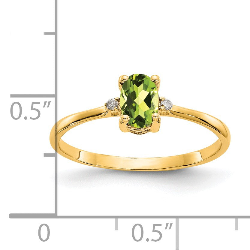 14k Diamond and 6x4 Oval Peridot Birthstone Ring