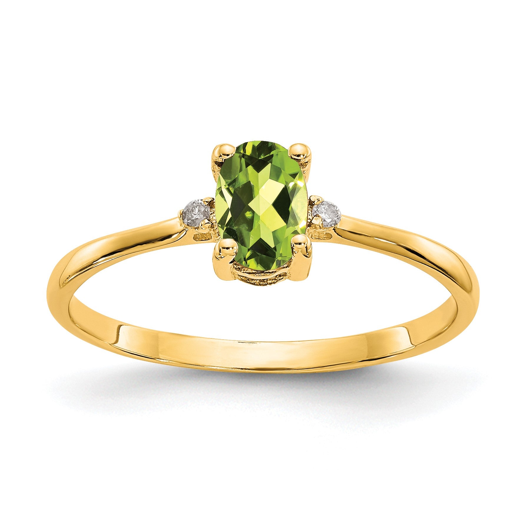 14k Diamond and 6x4 Oval Peridot Birthstone Ring