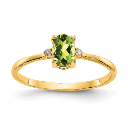 14k Diamond and 6x4 Oval Peridot Birthstone Ring
