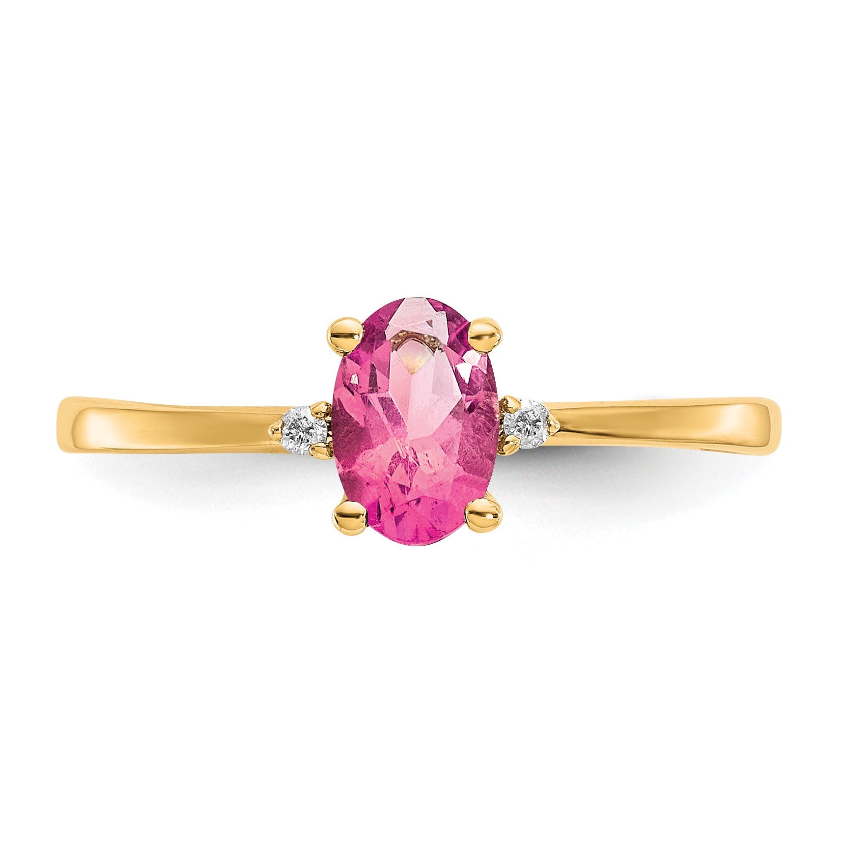 14k Diamond and 6x4 Oval Pink Tourmaline Birthstone Ring