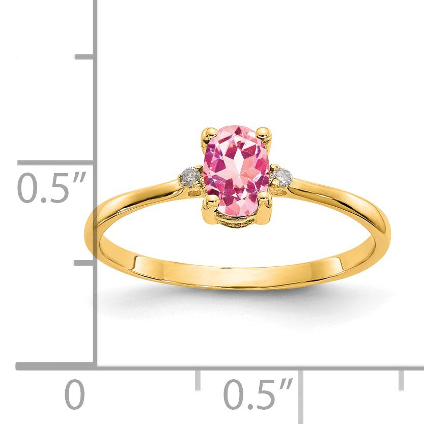 14k Diamond and 6x4 Oval Pink Tourmaline Birthstone Ring