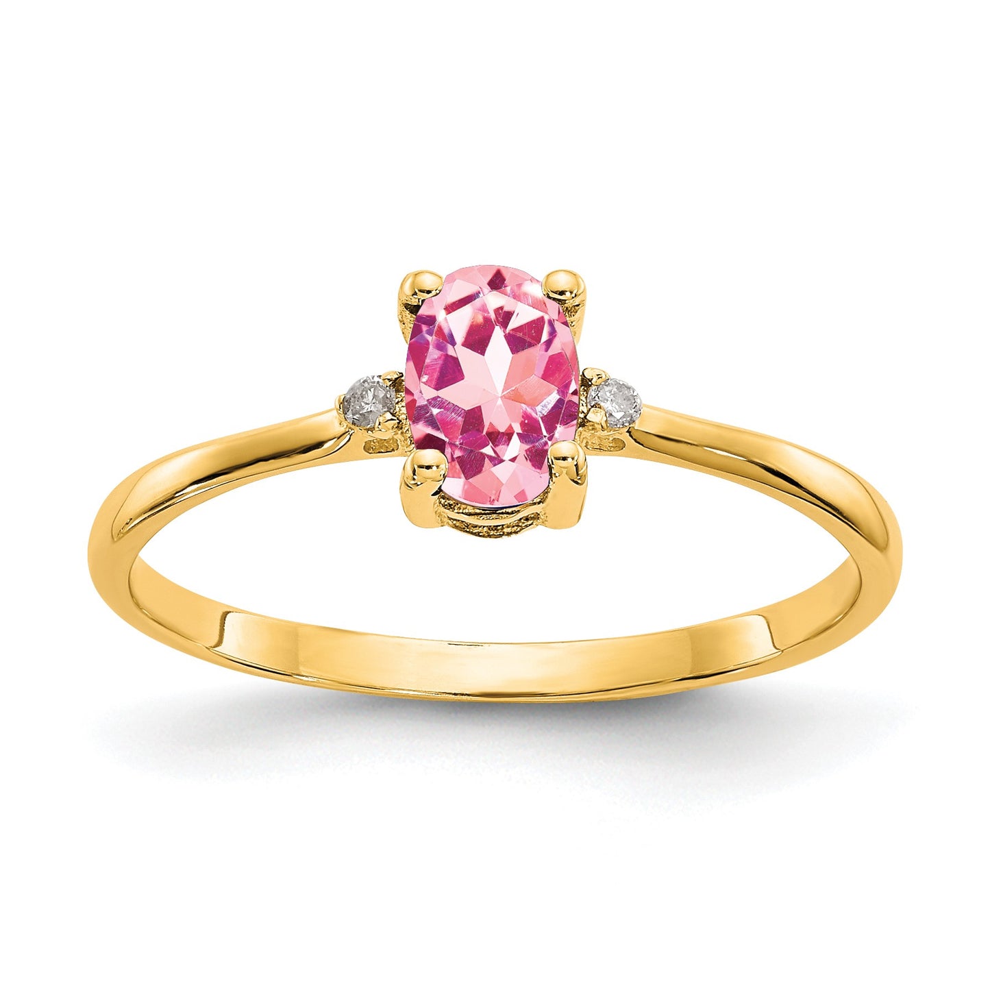 14k Diamond and 6x4 Oval Pink Tourmaline Birthstone Ring