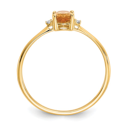 14k Diamond and 6x4 Oval Citrine Birthstone Ring