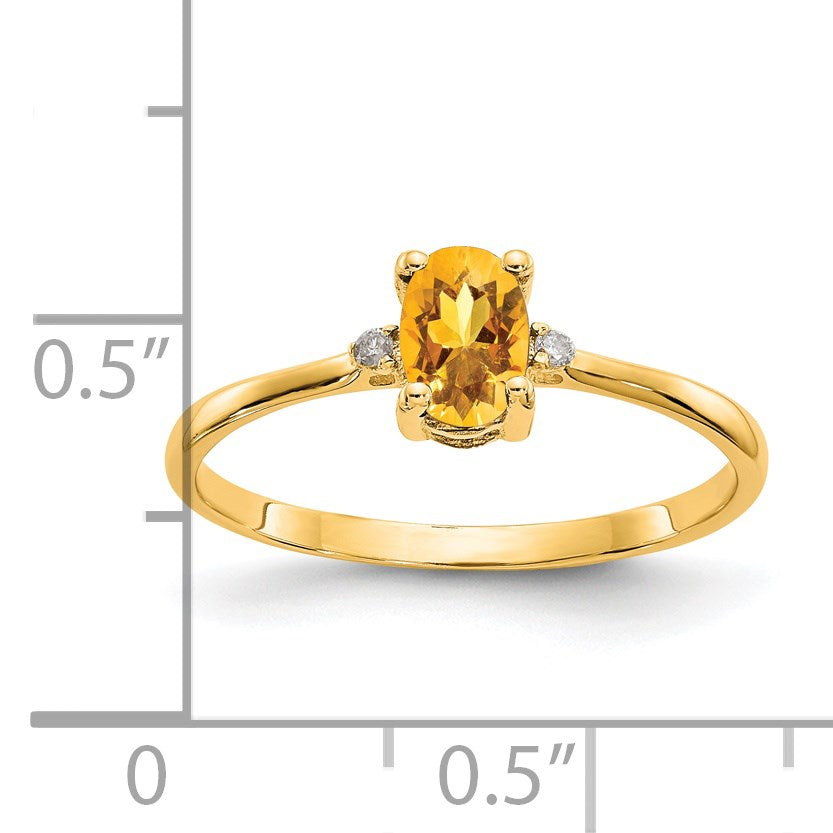 14k Diamond and 6x4 Oval Citrine Birthstone Ring