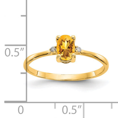 14k Diamond and 6x4 Oval Citrine Birthstone Ring