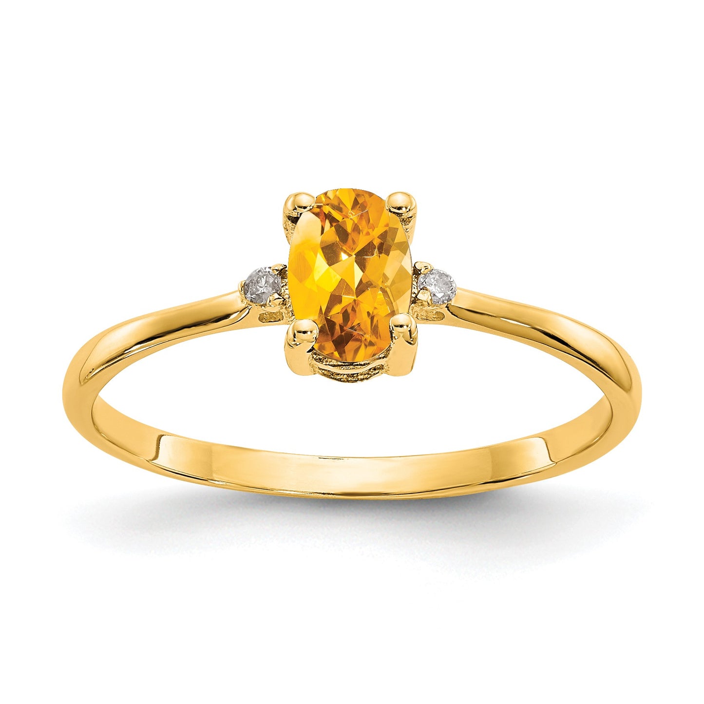 14k Diamond and 6x4 Oval Citrine Birthstone Ring