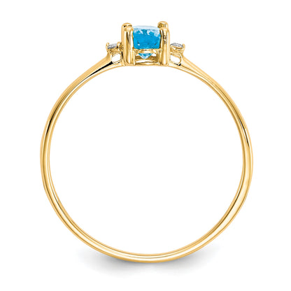 14k Diamond and 6x4 Oval Blue Topaz Birthstone Ring