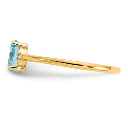 14k Diamond and 6x4 Oval Blue Topaz Birthstone Ring