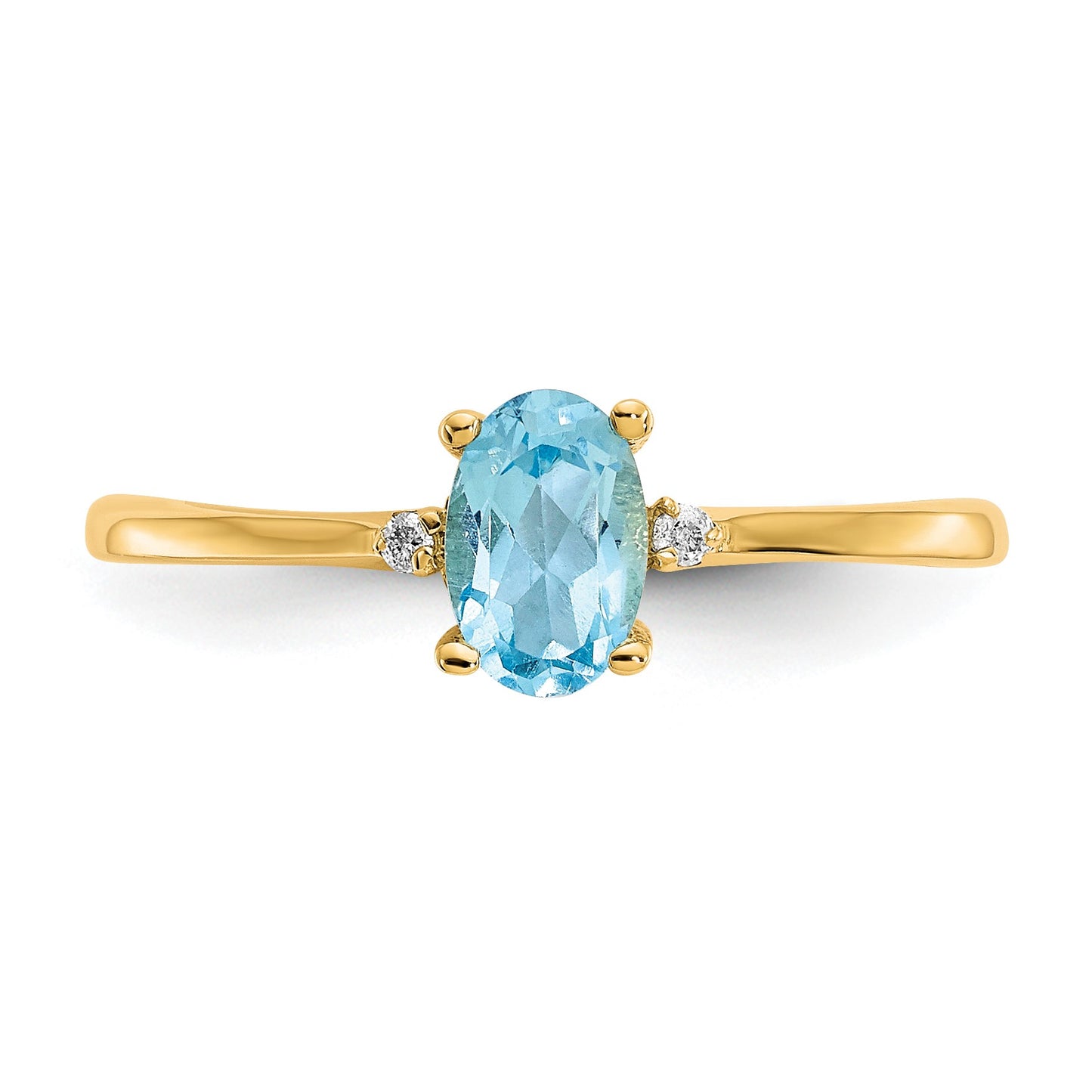 14k Diamond and 6x4 Oval Blue Topaz Birthstone Ring