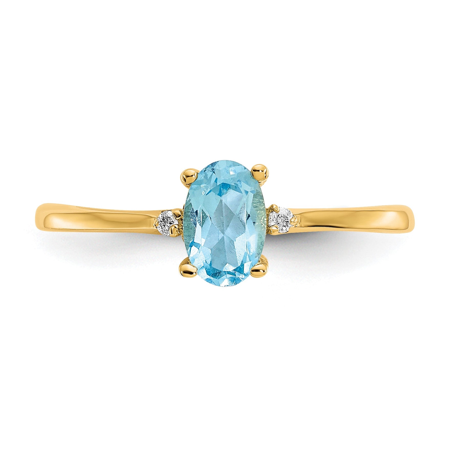 14k Diamond and 6x4 Oval Blue Topaz Birthstone Ring