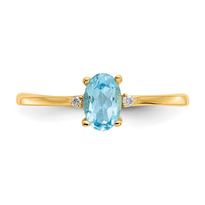 14k Diamond and 6x4 Oval Blue Topaz Birthstone Ring