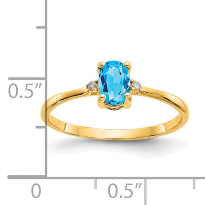 14k Diamond and 6x4 Oval Blue Topaz Birthstone Ring