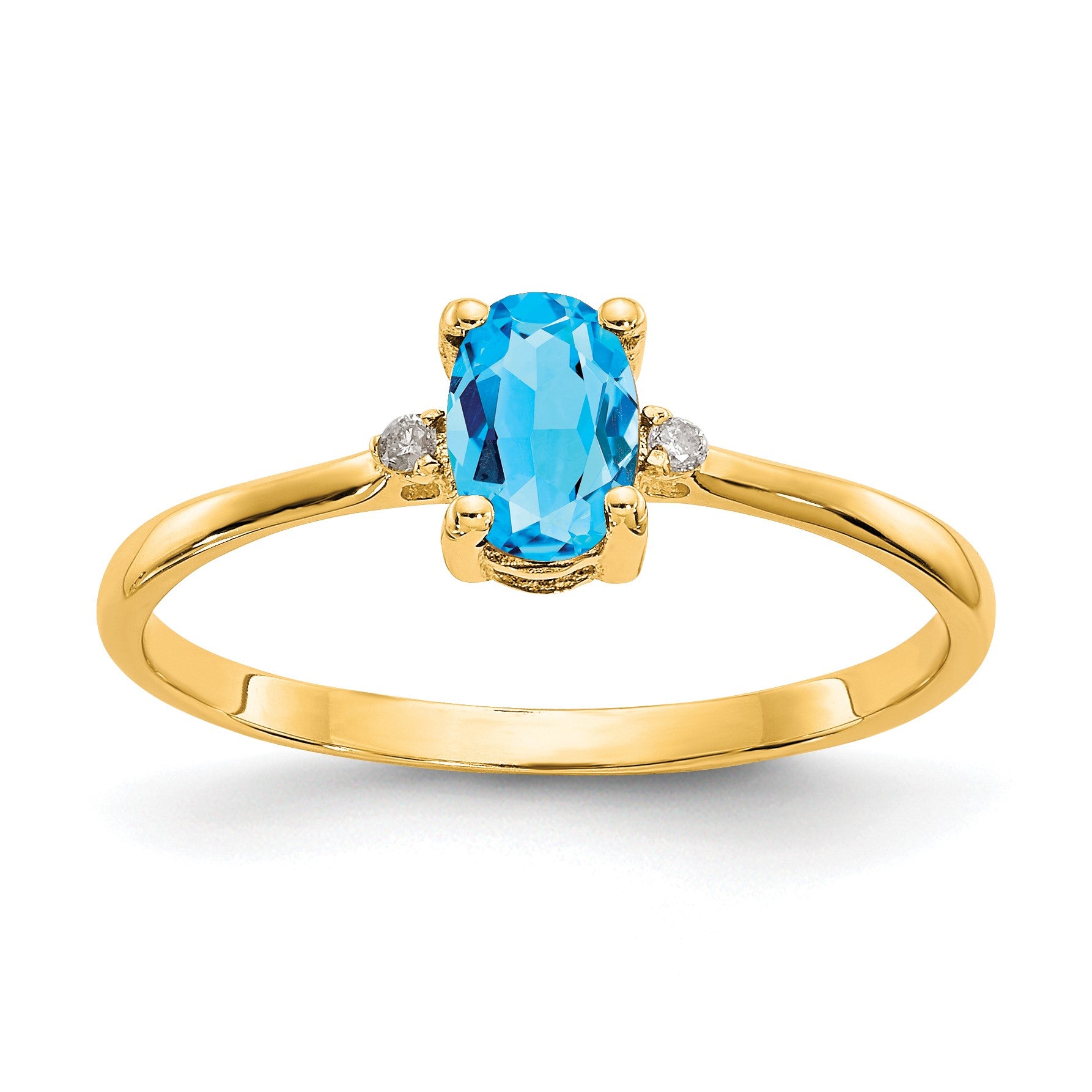14k Diamond and 6x4 Oval Blue Topaz Birthstone Ring