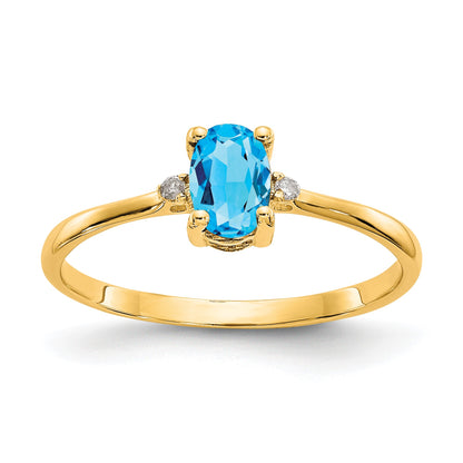 14k Diamond and 6x4 Oval Blue Topaz Birthstone Ring