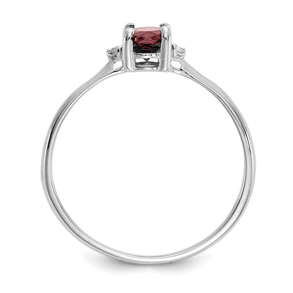 14k White Gold Diamond and 6x4 Oval Garnet Birthstone Ring