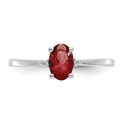 14k White Gold Diamond and 6x4 Oval Garnet Birthstone Ring