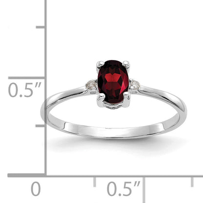14k White Gold Diamond and 6x4 Oval Garnet Birthstone Ring