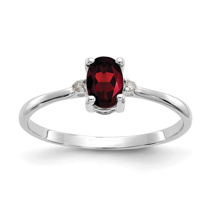 14k White Gold Diamond and 6x4 Oval Garnet Birthstone Ring