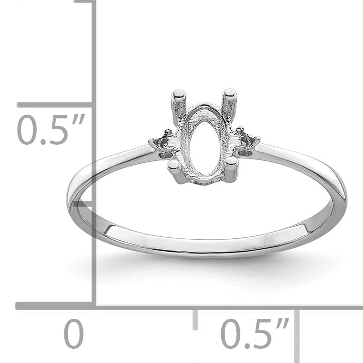 14k White Gold Diamond and 6x4 Oval Birthstone Ring Mounting