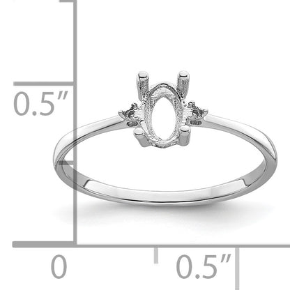 14k White Gold Diamond and 6x4 Oval Birthstone Ring Mounting