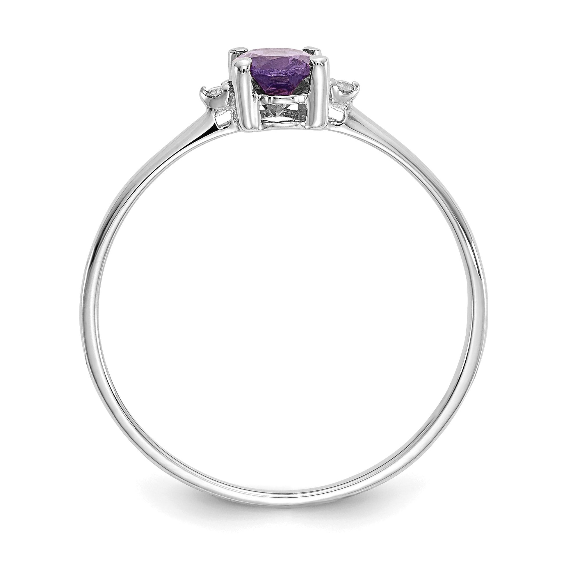 14k White Gold Diamond and 6x4 Oval Amethyst Birthstone Ring