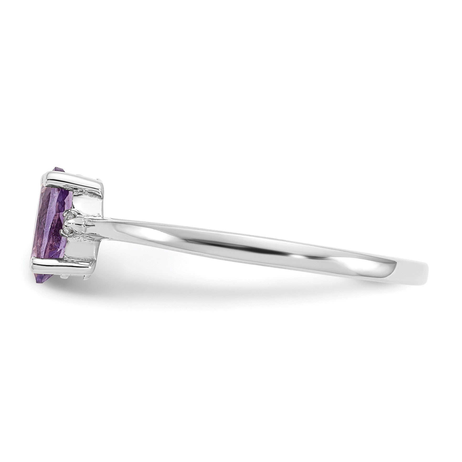 14k White Gold Diamond and 6x4 Oval Amethyst Birthstone Ring