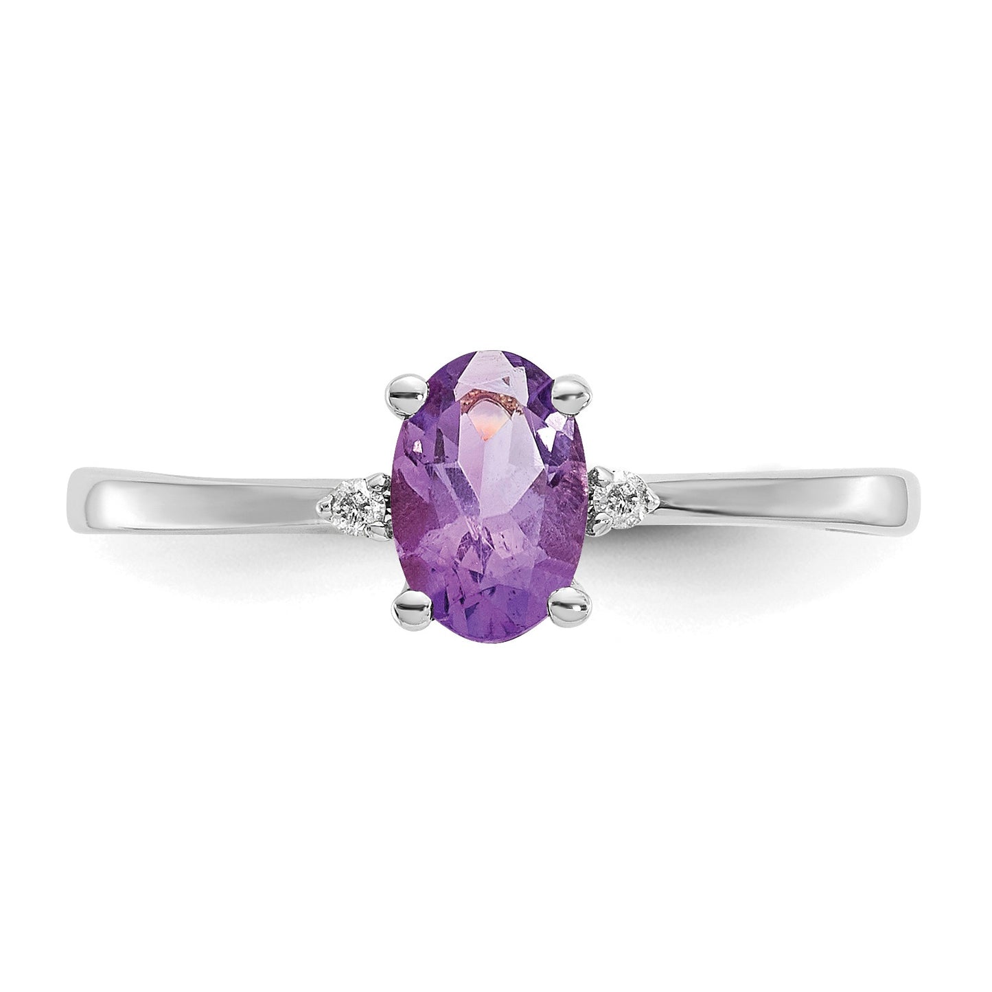 14k White Gold Diamond and 6x4 Oval Amethyst Birthstone Ring