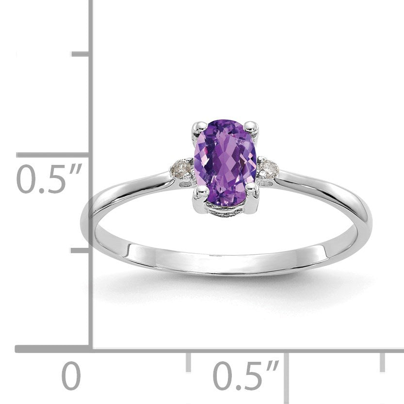 14k White Gold Diamond and 6x4 Oval Amethyst Birthstone Ring