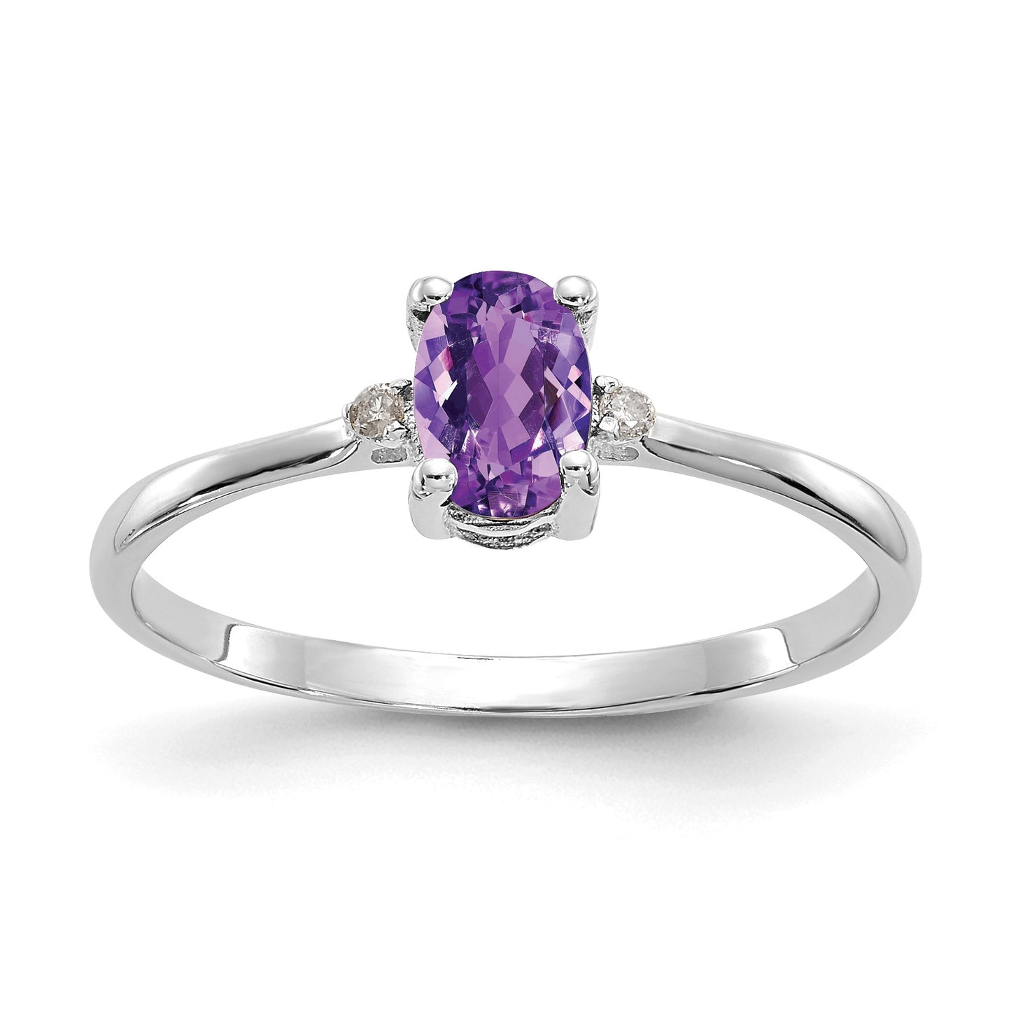 14k White Gold Diamond and 6x4 Oval Amethyst Birthstone Ring