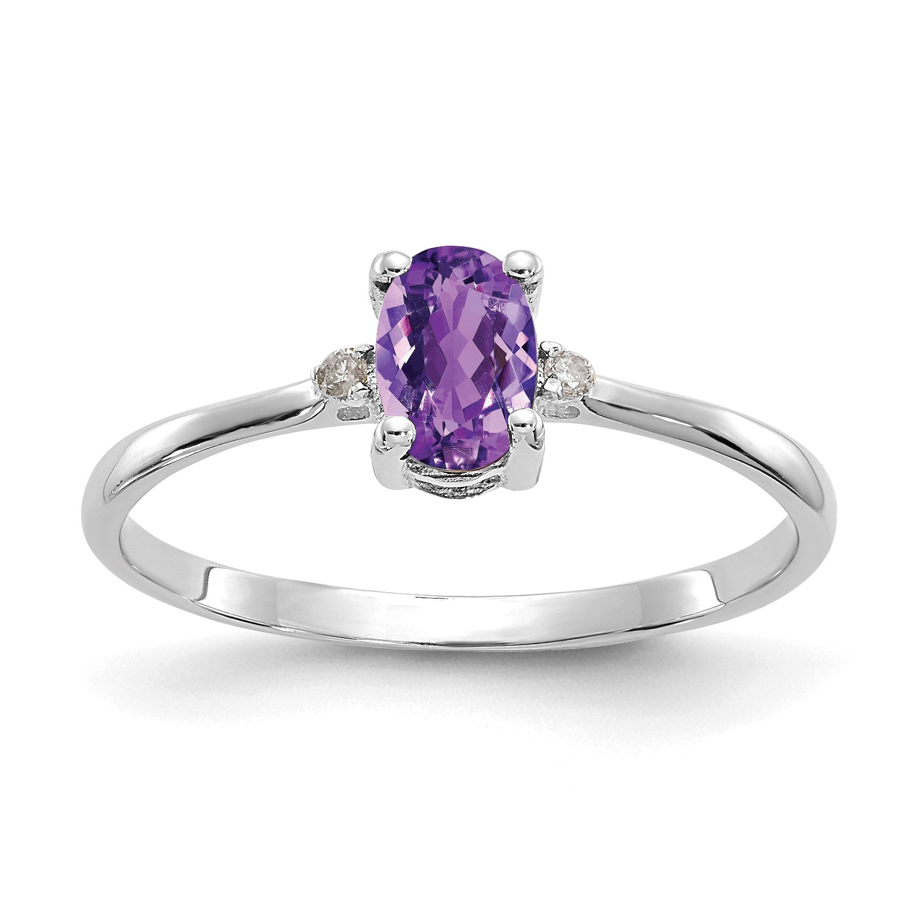 14k White Gold Diamond and 6x4 Oval Amethyst Birthstone Ring