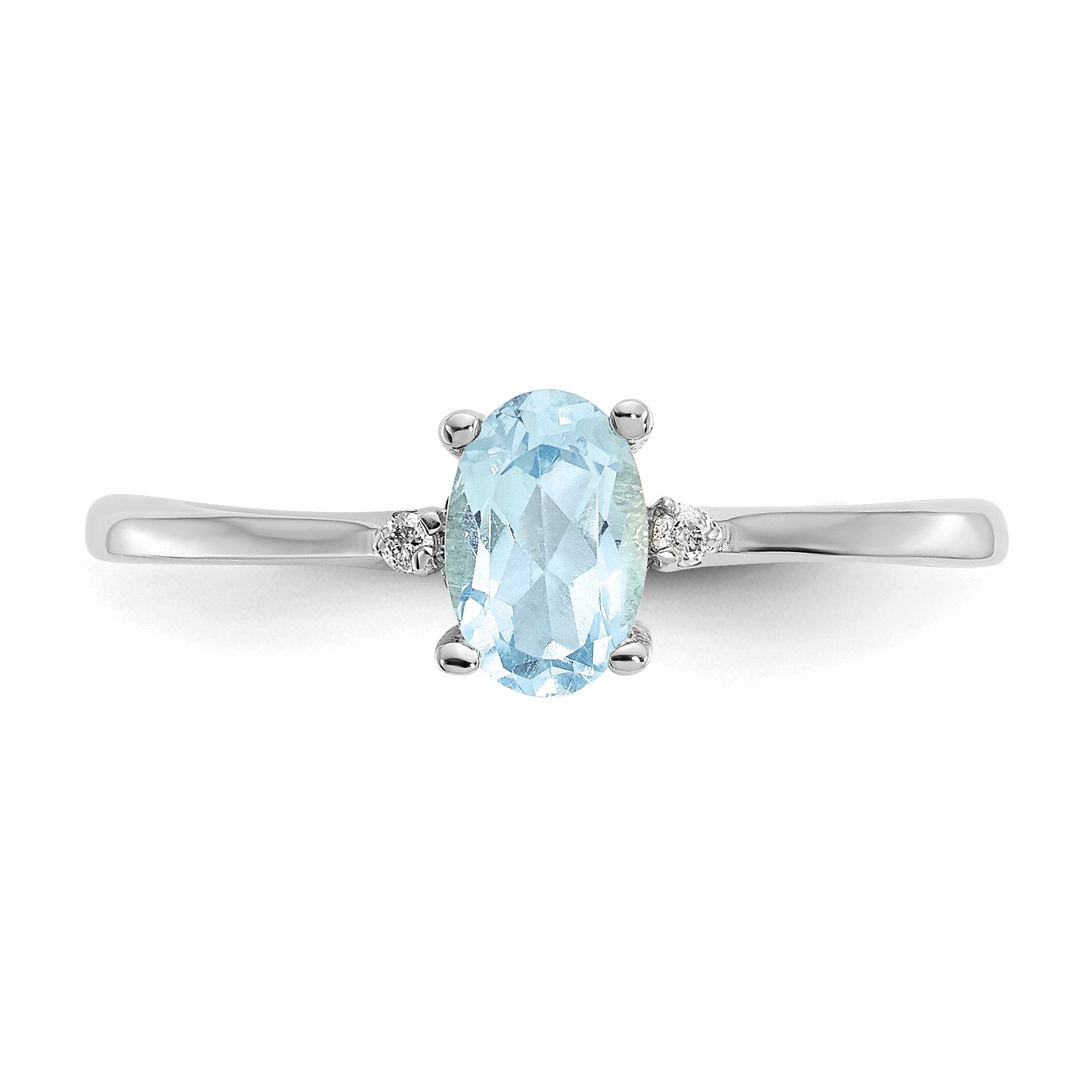 14k White Gold Diamond and 6x4 Oval Aquamarine Birthstone Ring