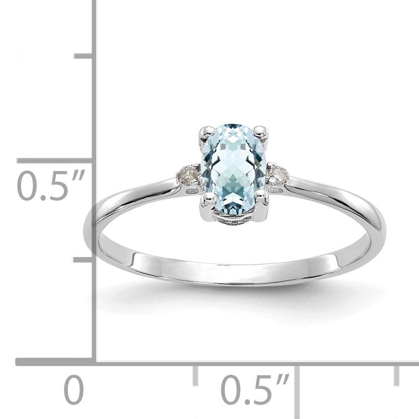 14k White Gold Diamond and 6x4 Oval Aquamarine Birthstone Ring