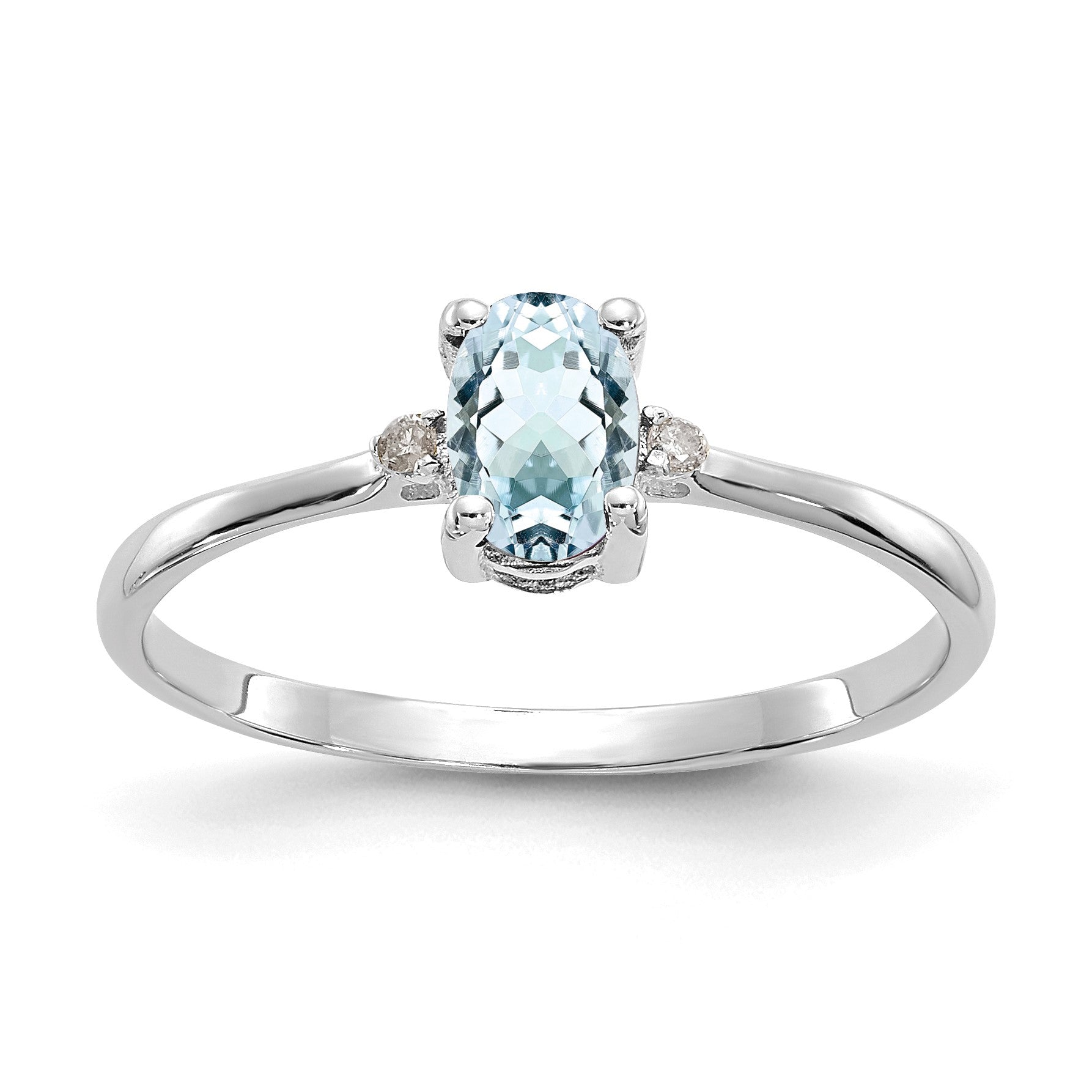 14k White Gold Diamond and 6x4 Oval Aquamarine Birthstone Ring
