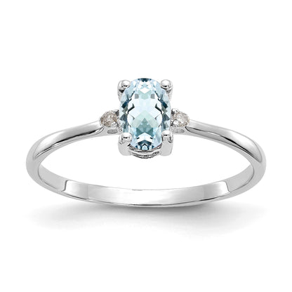 14k White Gold Diamond and 6x4 Oval Aquamarine Birthstone Ring