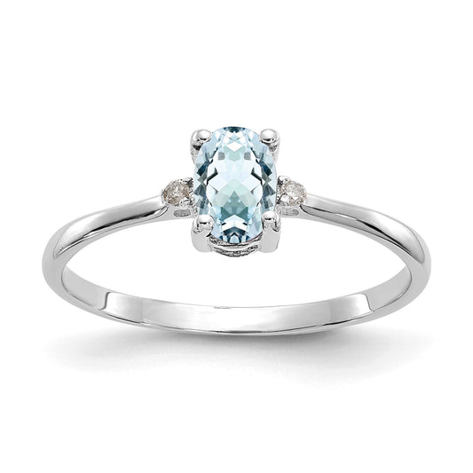 14k White Gold Diamond and 6x4 Oval Aquamarine Birthstone Ring