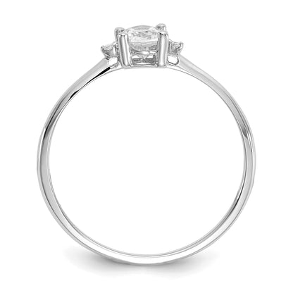 14k White Gold Diamond and 6x4 Oval White Topaz Birthstone Ring