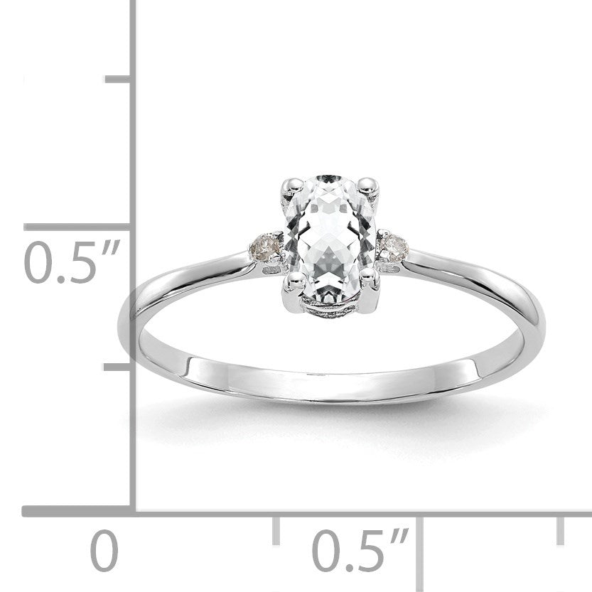 14k White Gold Diamond and 6x4 Oval White Topaz Birthstone Ring