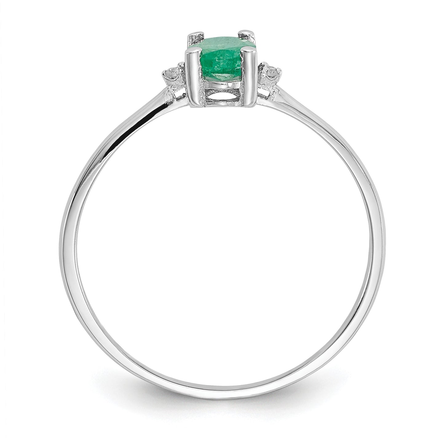 14k White Gold Diamond and 6x4 Oval Emerald Birthstone Ring