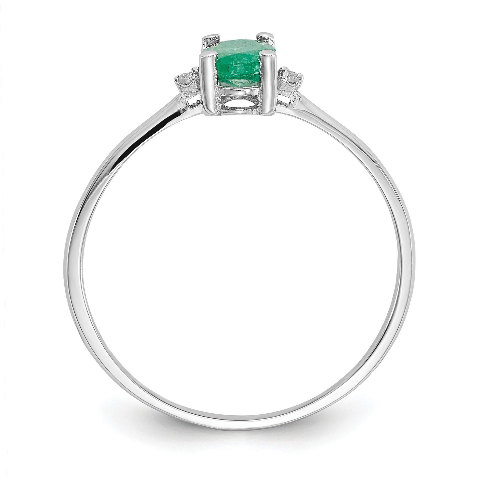 14k White Gold Diamond and 6x4 Oval Emerald Birthstone Ring